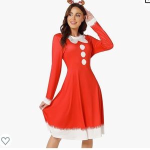 Christmas Dress Printed Long Sleeve A-Line Midi